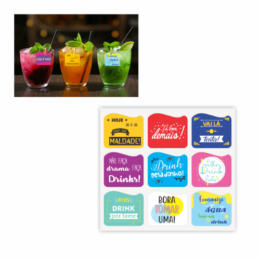 Tag para Drink - Tá bom demais - Acompanha prendedor colorido - 6 cartelas com 9 peças cada