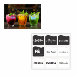 Tag para Drink - Preto e Branco - Acompanha prendedor colorido - 6 cartelas com 9 peças cada