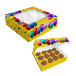 Caixa para 12 doces com visor e berço - Balões - 24 unidades