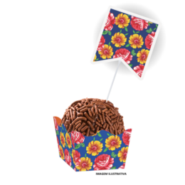Palito Decorativo Vem pro Arraiá (Bandeira Floral) - pacote com 10 unidades